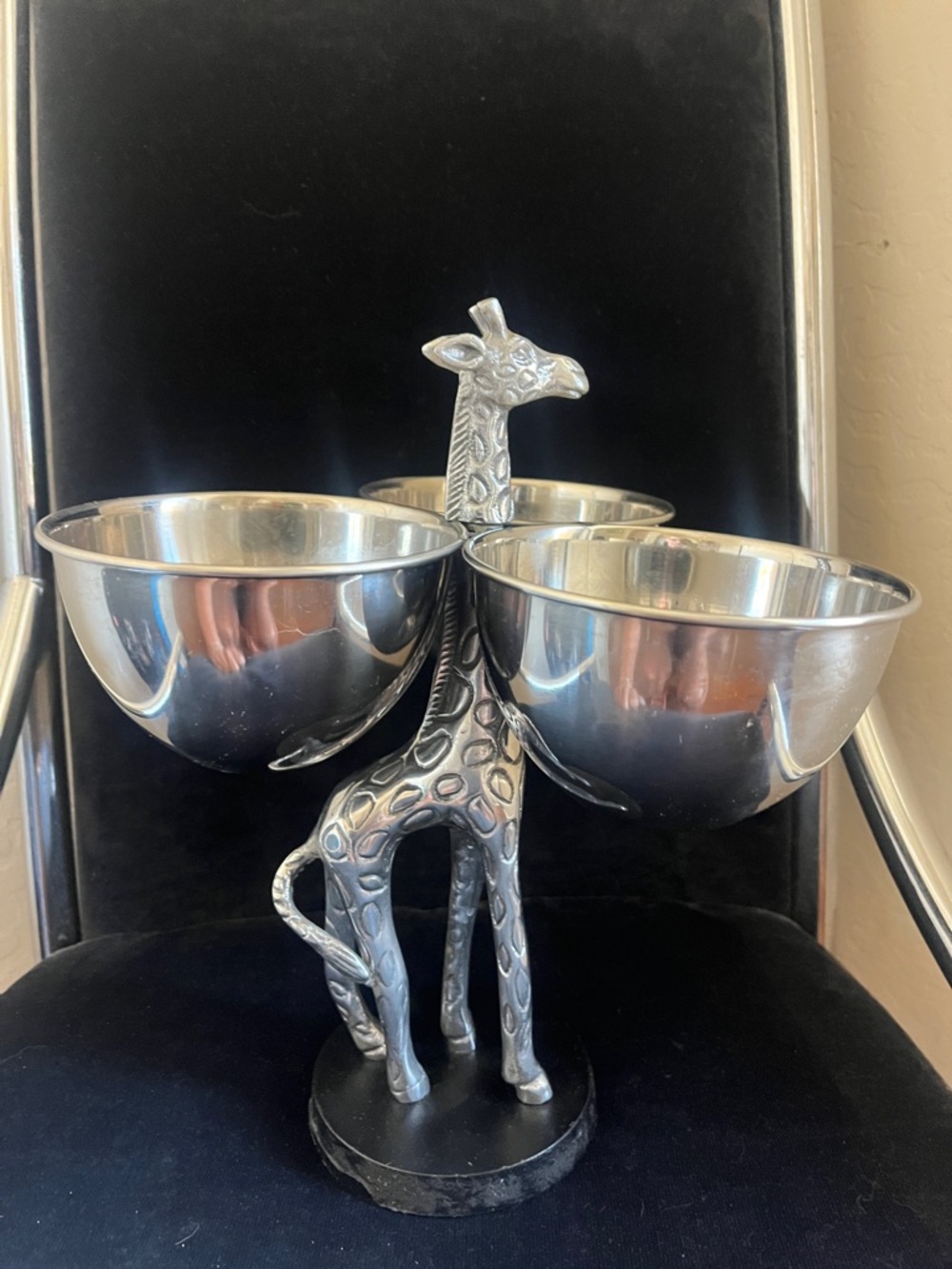 Tahari Silver Giraffe Triple Bowl Server